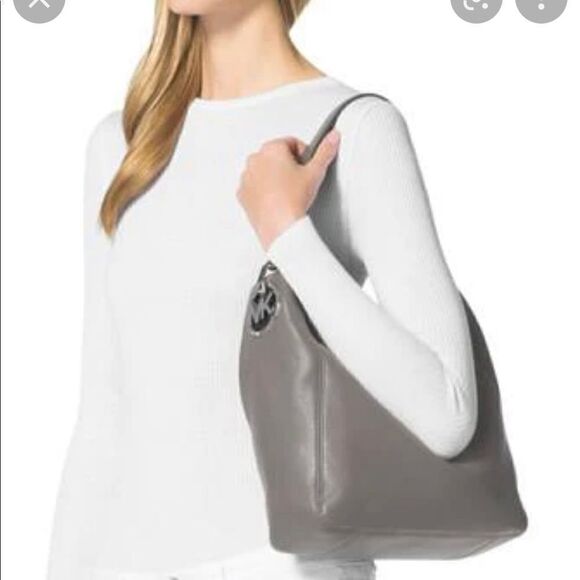 Michael Kors mk grey pebble leather Fulton hobo tote bag/purse/pocketbook - Picture 1 of 16